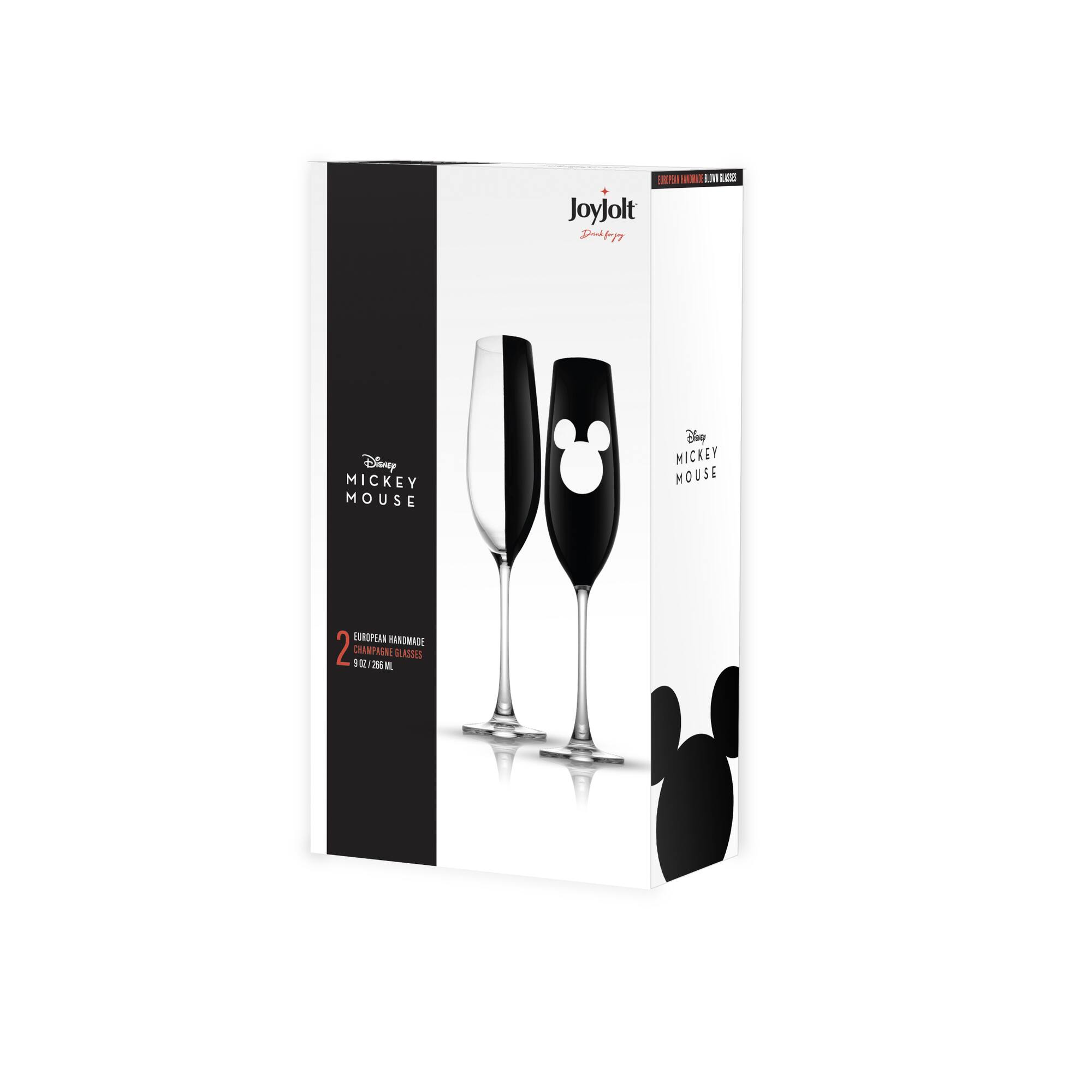 JoyJolt® Disney® 9oz. Luxury Mickey Mouse Crystal Stemmed Champagne Flute Glass, 2ct.
